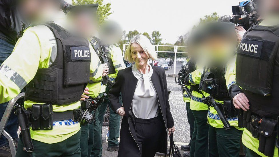 Lady Eleanor Donaldson arrives at Newry Court House on April 24, 2024 in Newry
