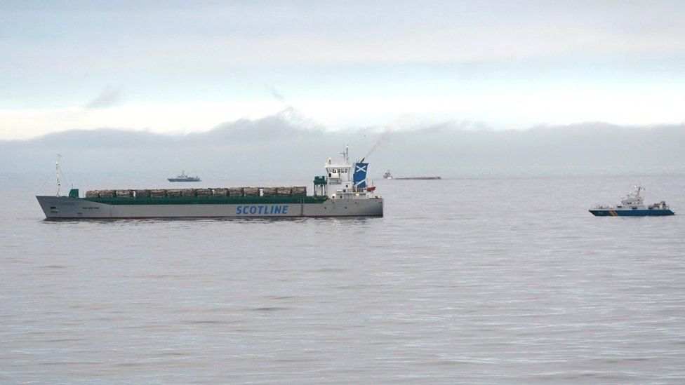 British-flagged cargo ship Scot Carrier after colliding with Danish cargo ship Karin Hoej, 13 December 2021