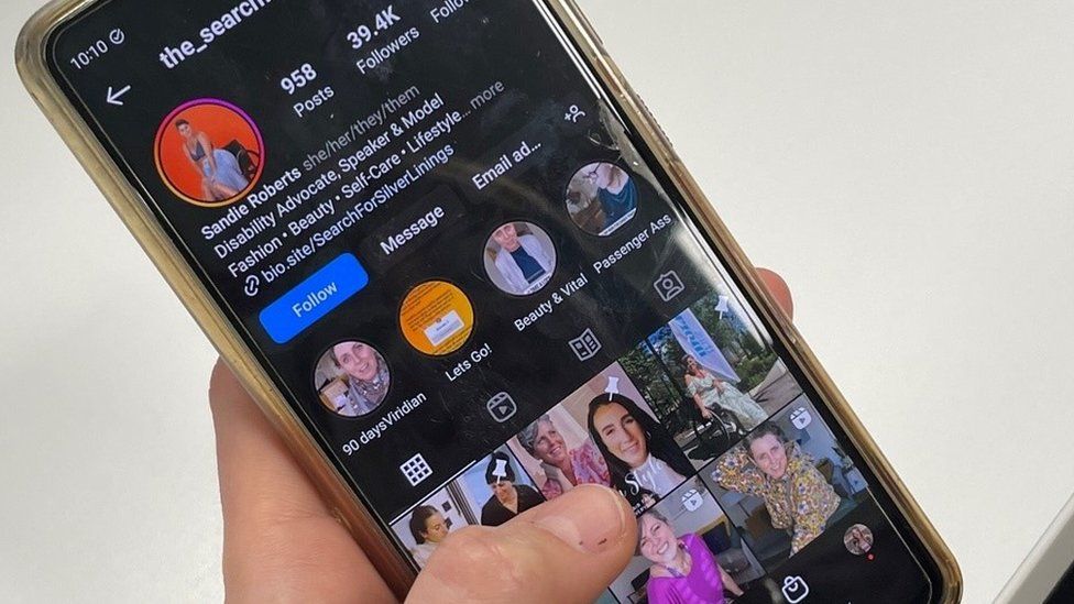 Sandie Roberts' Instagram account shown on a phone