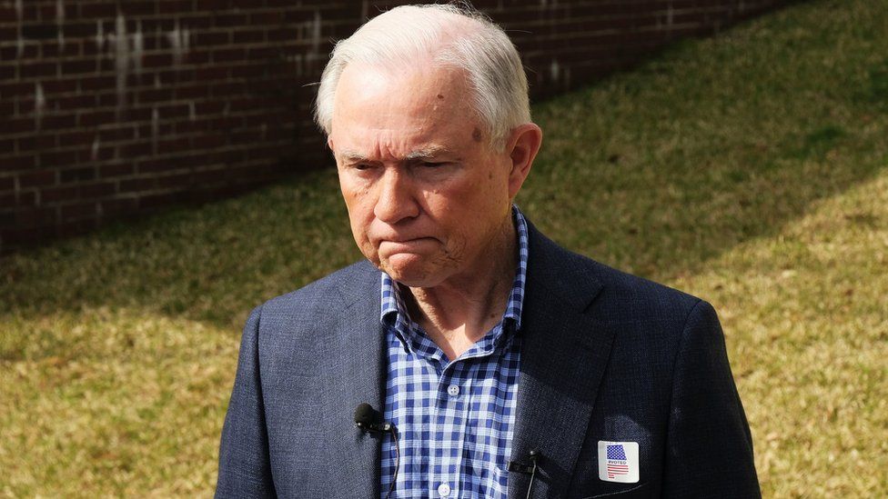 Former US Attorney General Jeff Sessions after voting at Volunteers of America on Super Tuesday in Mobile, Alabama USA, 03 March 2020