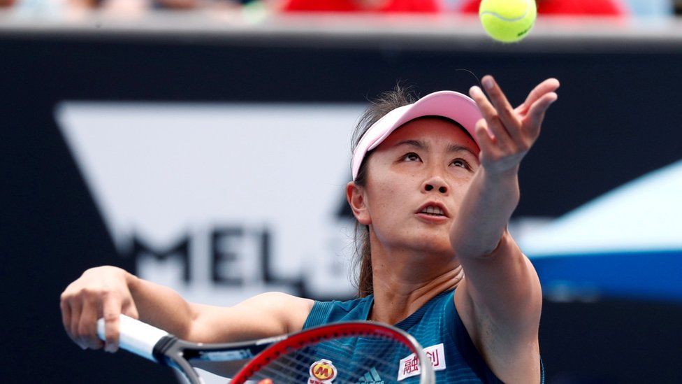 A file photo shows China's Peng Shuai serving during a match at the Australian Open on January 15, 2019.