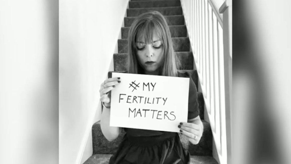 Sarah Barker holding a sign saying my fertility matters