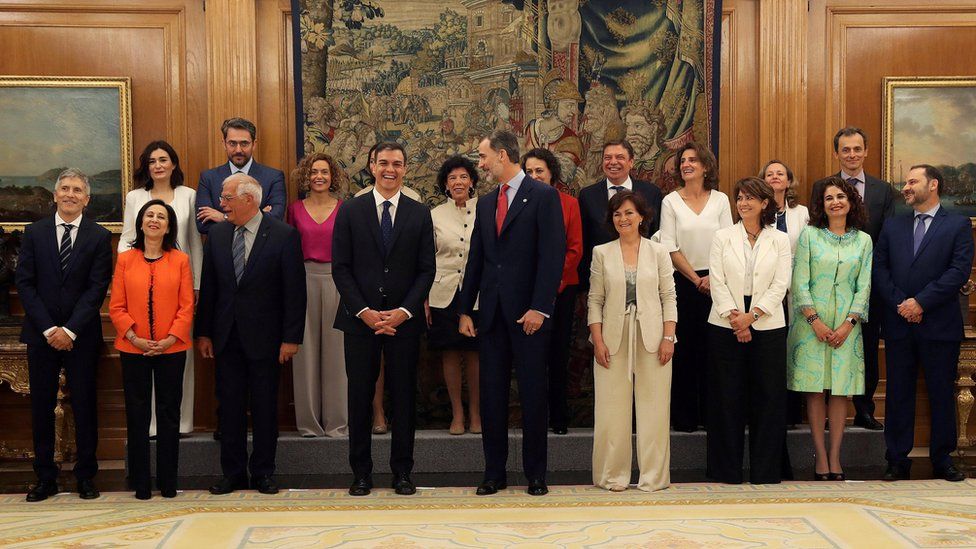 Spain's king swears in Sanchez cabinet with majority of women - BBC News