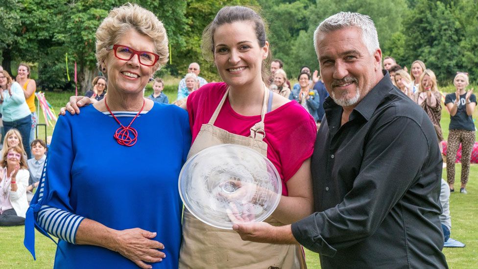 Prue Leith and Paul Hollywood with Bake Off winner Sophie Faldo