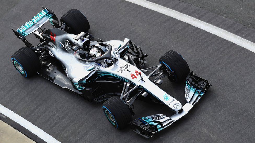 Lewis Hamilton of Great Britain and Mercedes GP driving the Mercedes W09 on track during the launch of the Mercedes Formula One team's 2018 car, the W09, at Silverstone Circuit