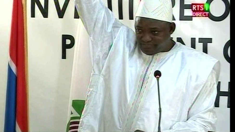 Adama Barrow giving address after swearing-in