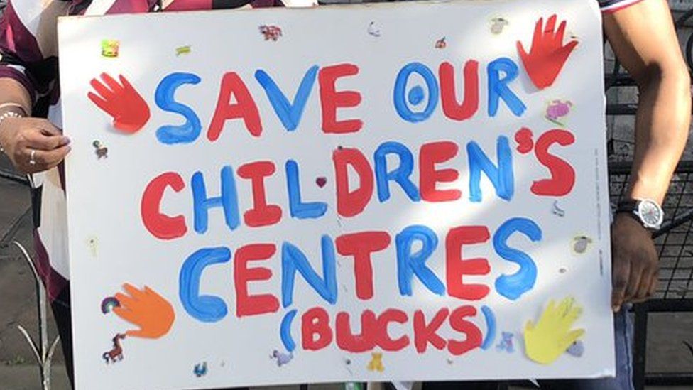 Save Our Children's Centres protest sign.