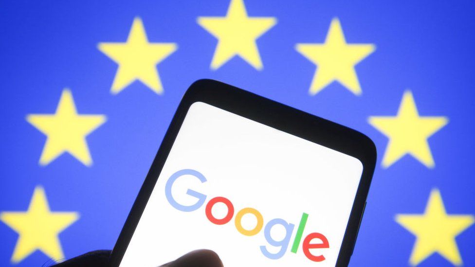 Illustration of Google and the EU flag