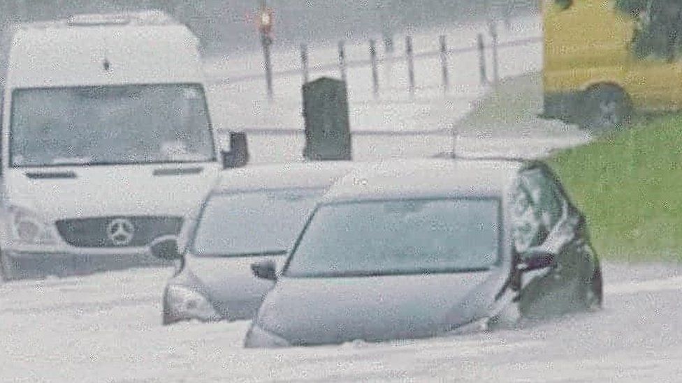 Cars were left under water at Pentwyn