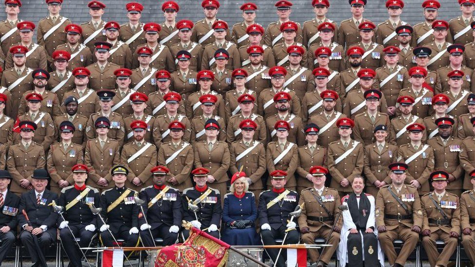 Queen Camilla with troops at Catterick