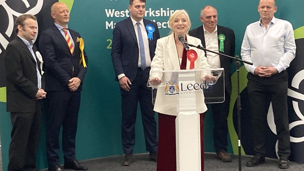 Tracy Brabin celebrates her re-election as West Yorkshire's mayor