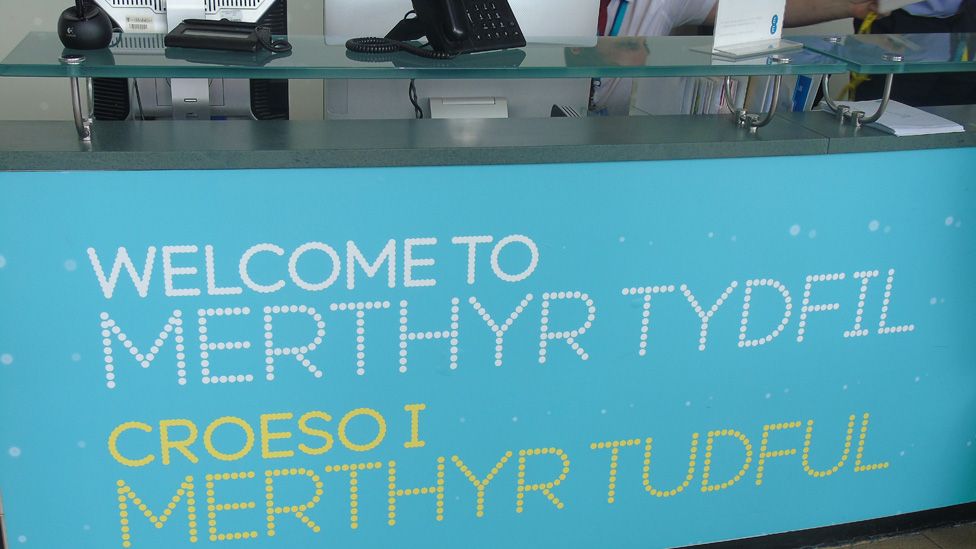 Welcome sign at EE in Merthyr