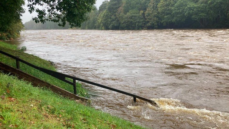 Steps under water at the River Dee at Banchory