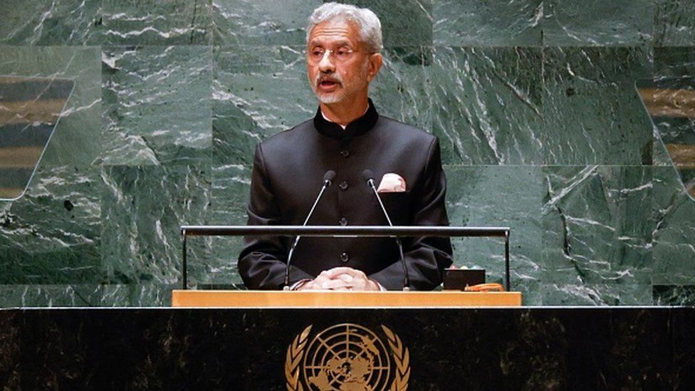 Министр иностранных дел Индии Субрахманьям Джайшанкар выступает на 78-й Генеральной Ассамблее Организации Объединенных Наций в штаб-квартире ООН в Нью-Йорке 26 сентября 2023 года.