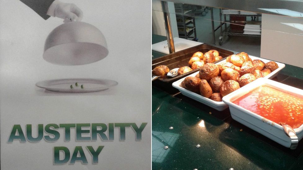 Austerity day poster and a picture of baked beans