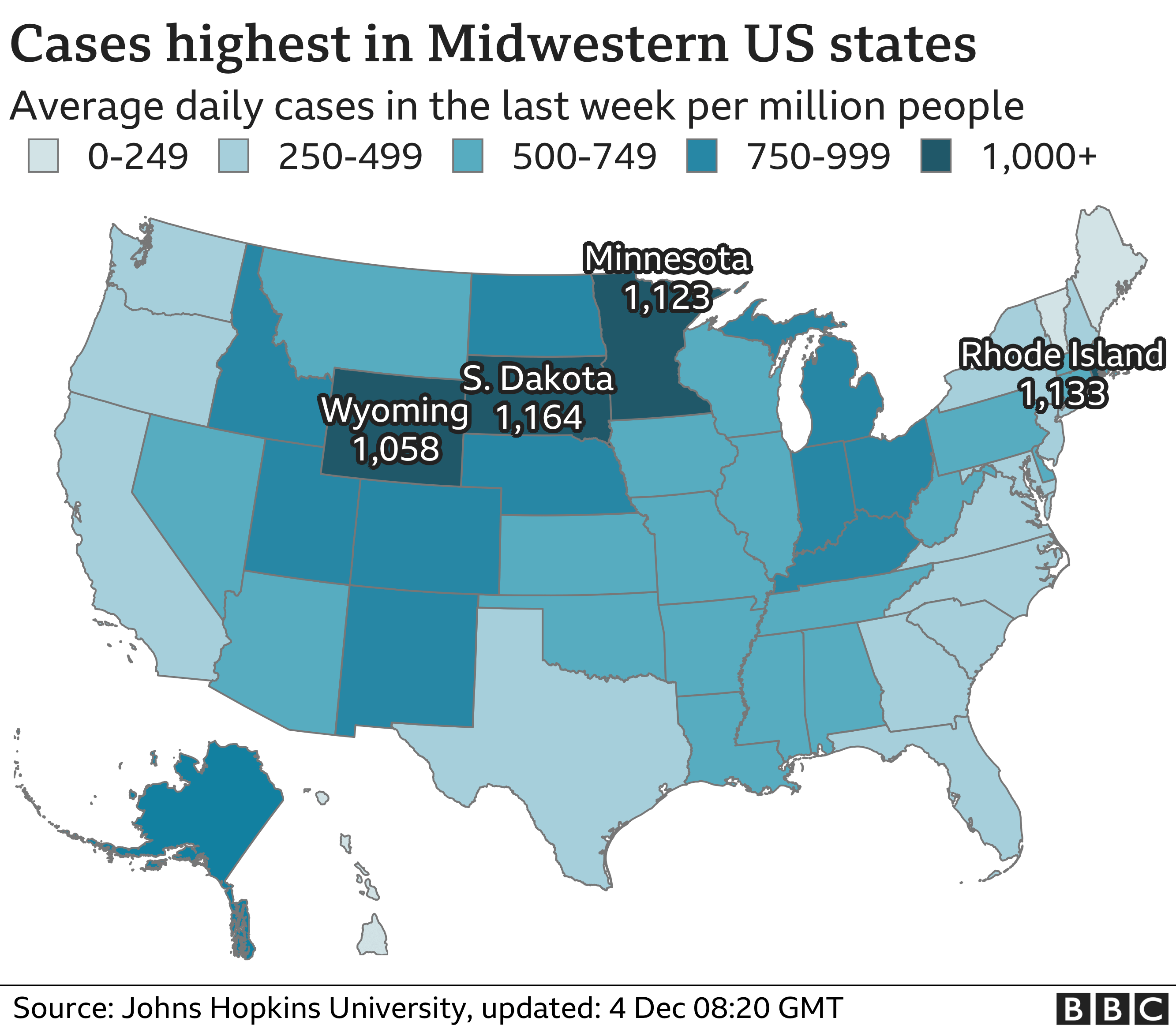 Cases highest in Midwestern US states cases per million