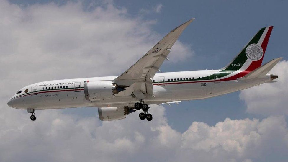 Mexico's presidential plane, a Boeing 787-8 Dreamliner, lands at Benito Juarez international airport during its return from California, in Mexico City, Mexico July 22, 2020.