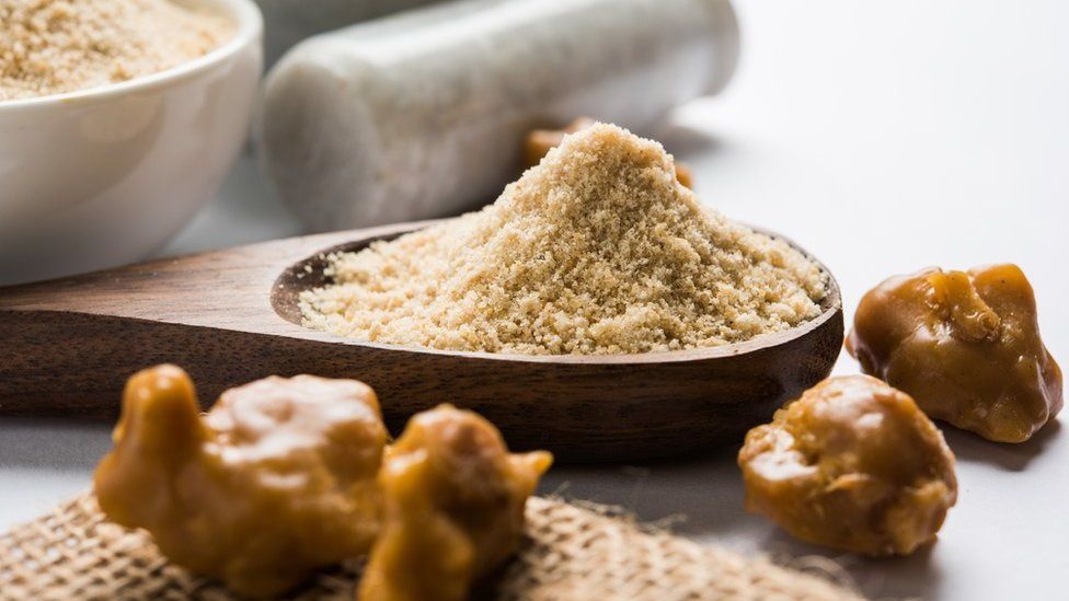 Asafoetida cake and powder or Hing.