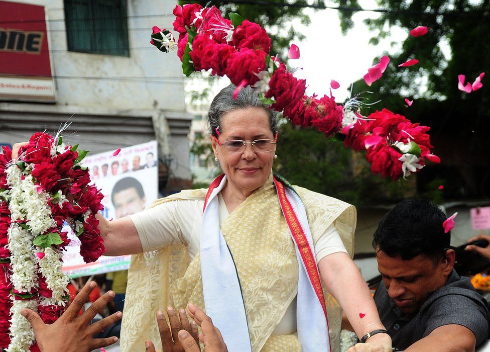 Sonia Gandhi at a rally in Varanasi in August 2016