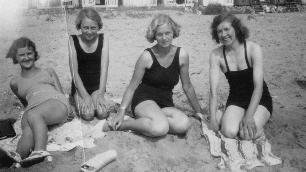 Women on beach in the 1930s