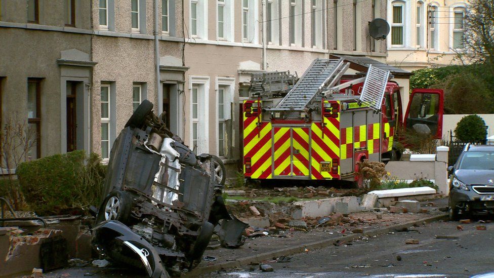 The scene of the fire engine crash in Larne