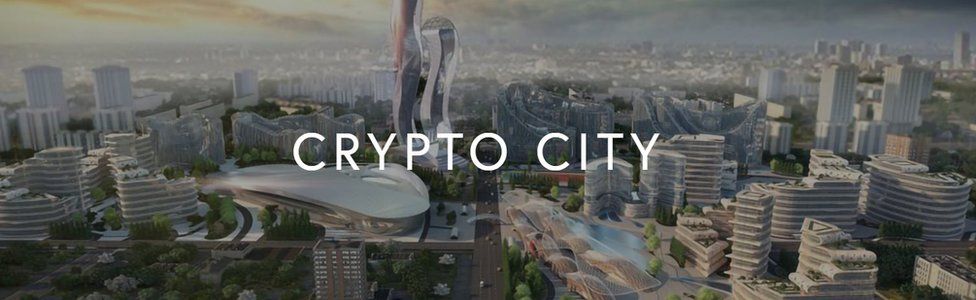 A drawing of what Cryptocity might look like as appeared on Akoin's website