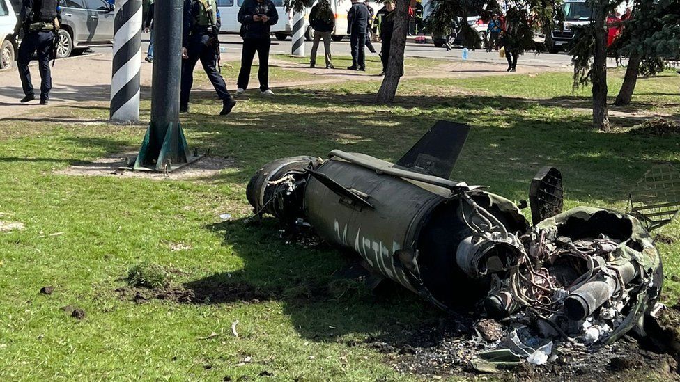 Rocket debris was visible on the grass outside the station