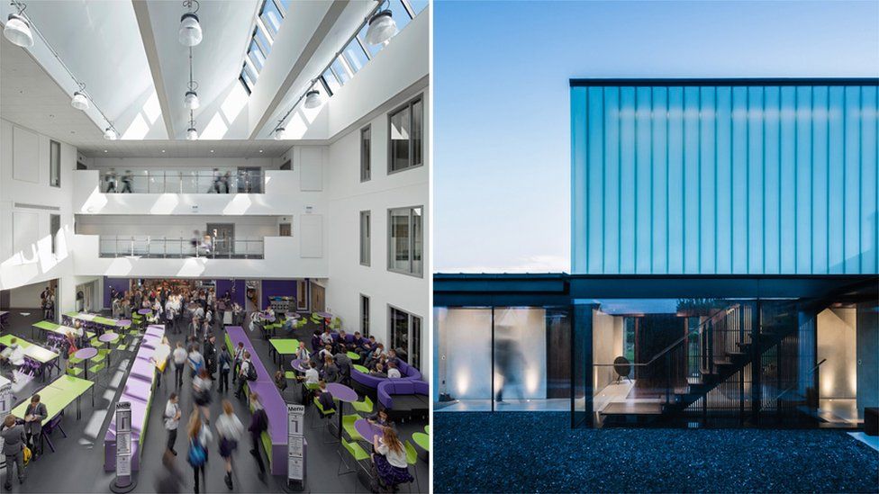 Rhyl High School by AHR (left) and the Silver House, by Hyde + Hyde Architects