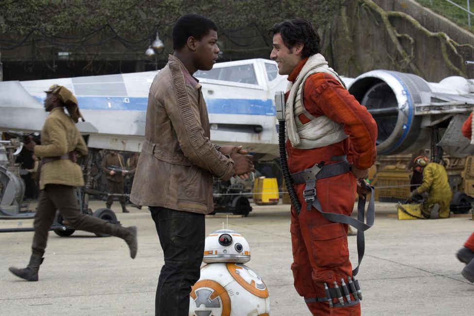 Finn (John Boyega) and Poe (Oscar Isaac) meet