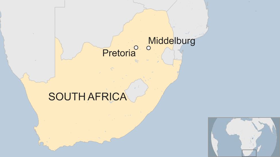 A map showing the location of Middelburg relative to Pretoria