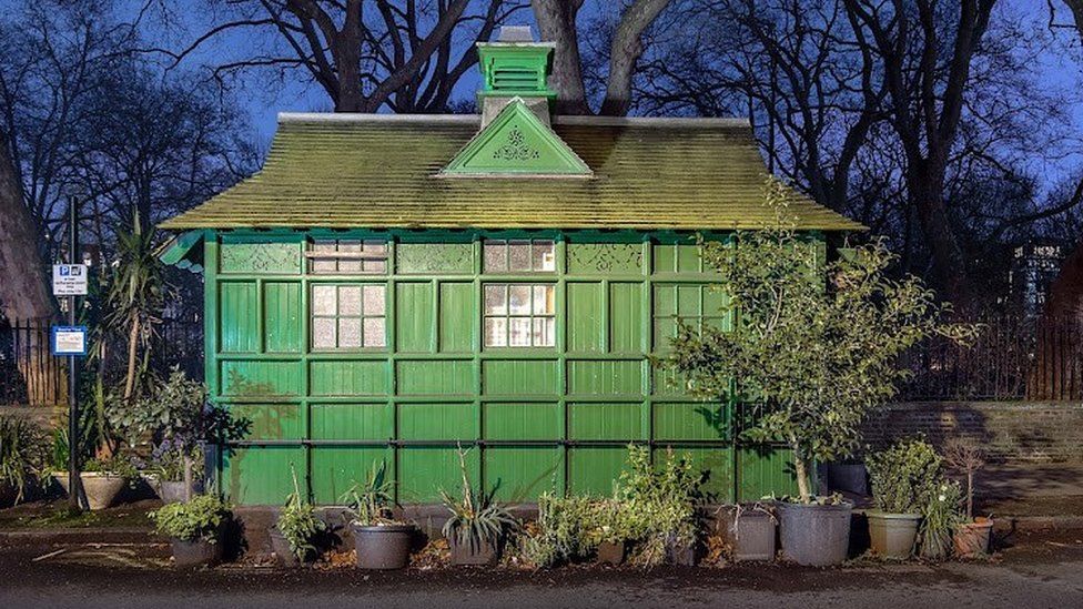 The green cabmen's shelter in Wellington Place, St John's Wood,