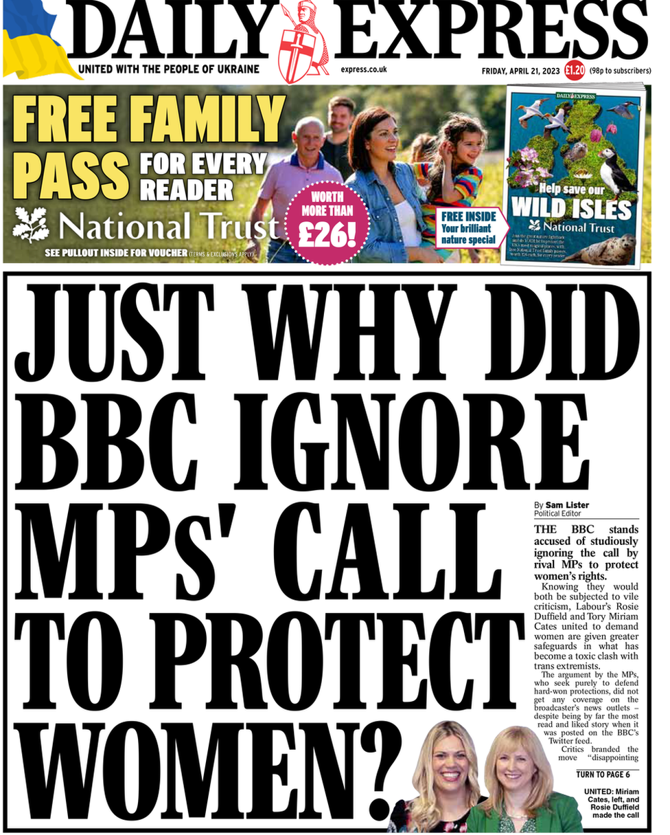 Daily Express front page 21 April 2023