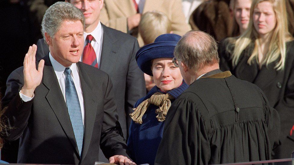 Hillary, pictured here with husband Bill on inauguration day in 1993