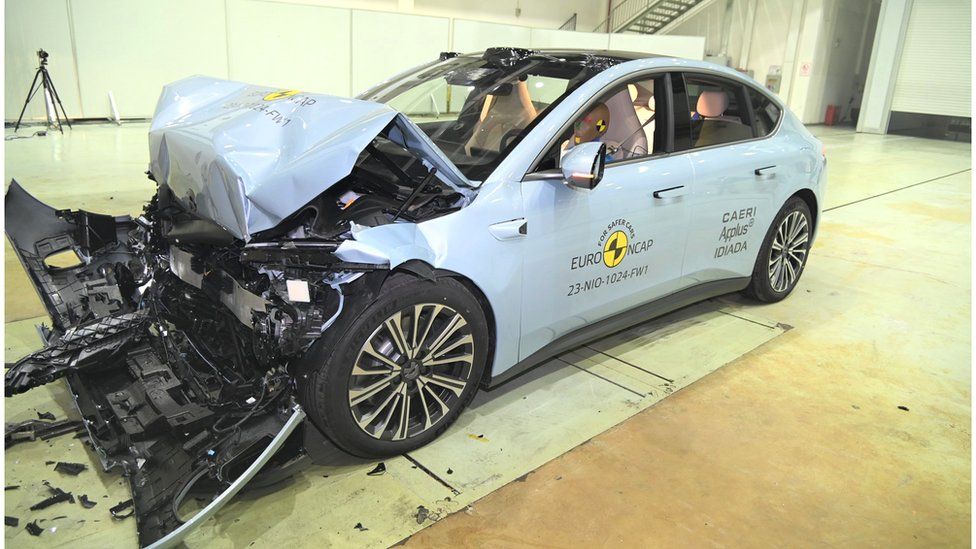 Crash test of the NIO ET5, which in 2023 received a score of 83% for vulnerable road users from Euro NCAP