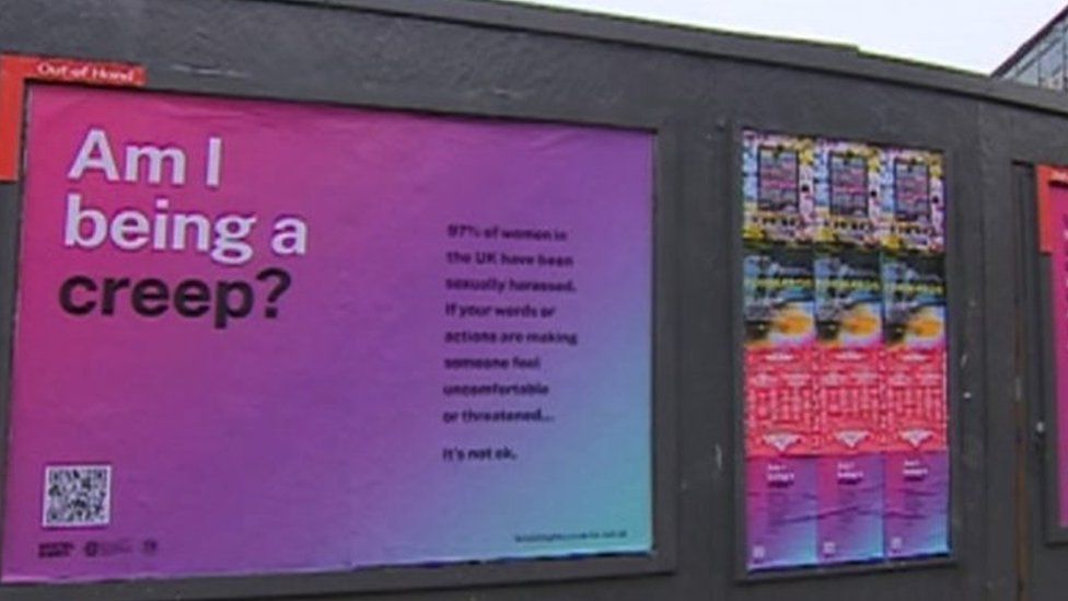 Billboards with messages against harrassment
