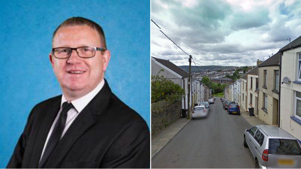 Brent Carter and street in Merthyr Tydfil where brothel was uncovered in 2015