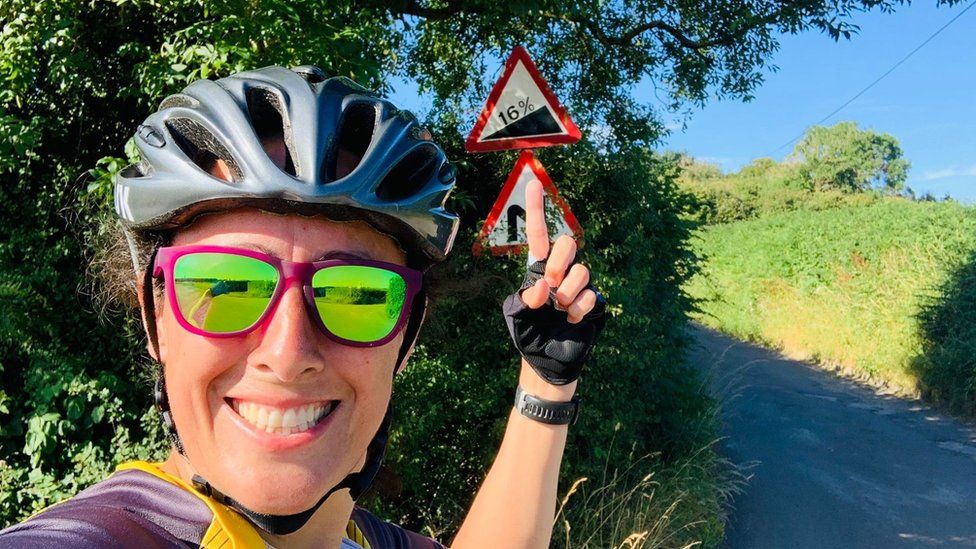 Uphill challenge - Laura cycling six weeks after surgery
