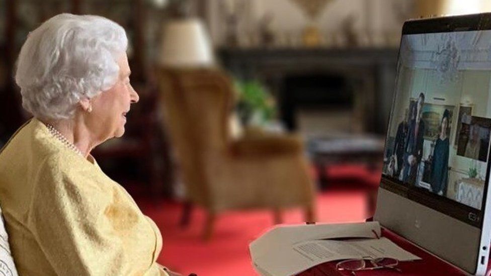 The Queen on a video call at Windsor Castle
