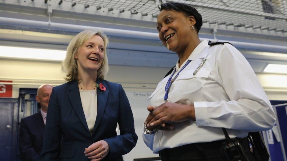 Justice Secretary Liz Truss and HMP Brixton custodial manager Wendy-Fisher Mcfarlane