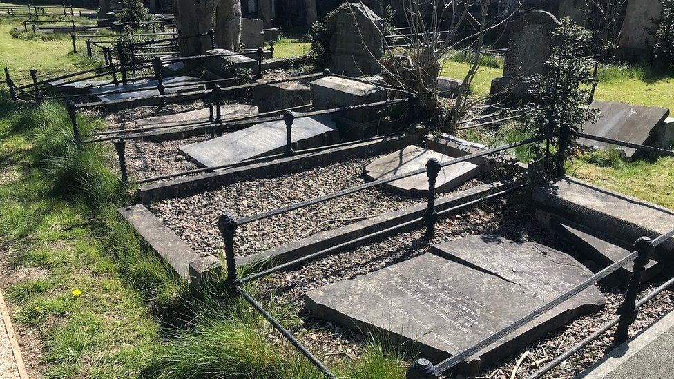 Damaged Jewish gravestones in Belfast