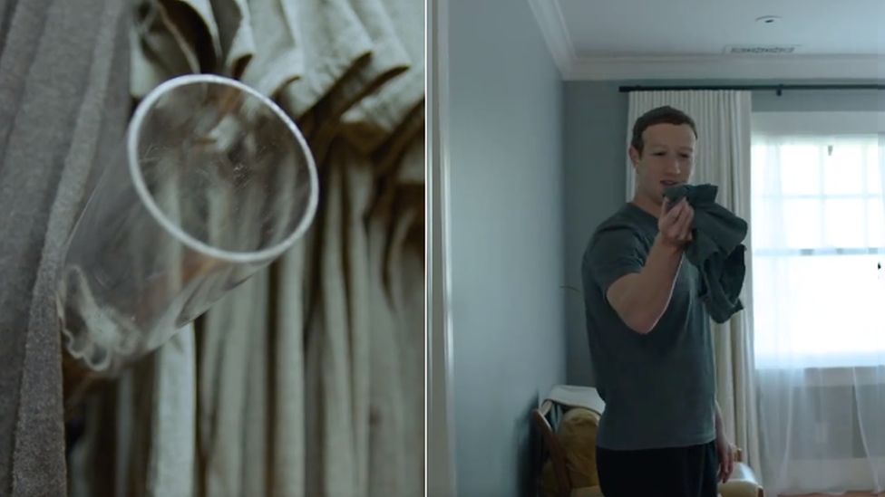 Mark Zuckerberg catches a T-shirt controlled by Jarvis AI assistant