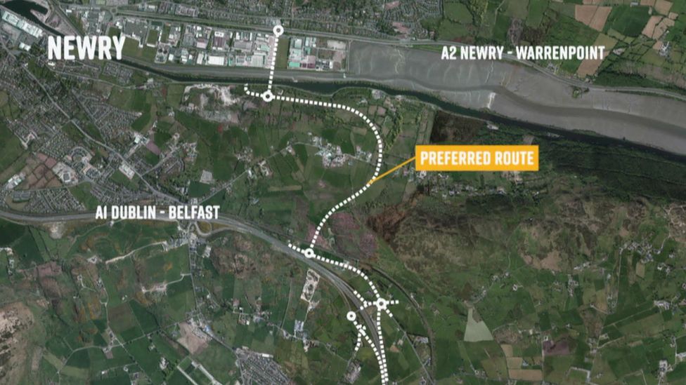 The route of a proposed new bypass in Newry
