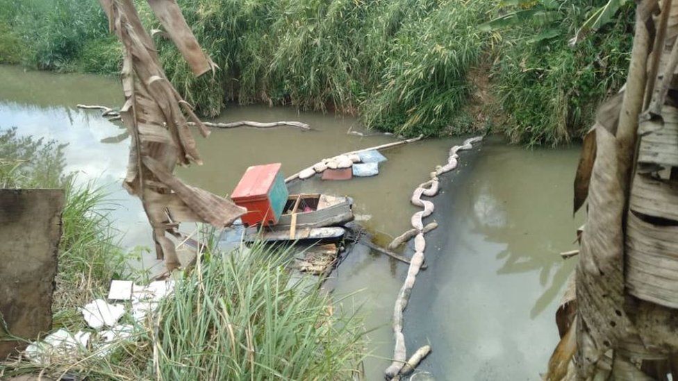 Part of the Sungai Kim Kim river undergoing a clean-up