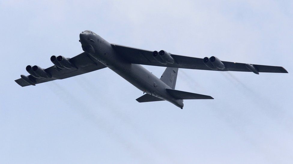 U.S. Air Force Boeing B-52 Stratofortress strategic bomber from Andersen Air Force Base in Guam performs a fly-over at the Singapore Airshow in Singapore, in this file photo taken 14 February 2012.