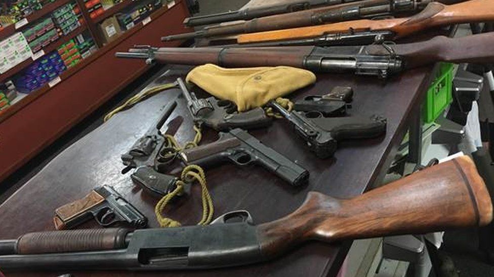 A pile of guns handed in to authorities during Australia's gun amnesty in 2017