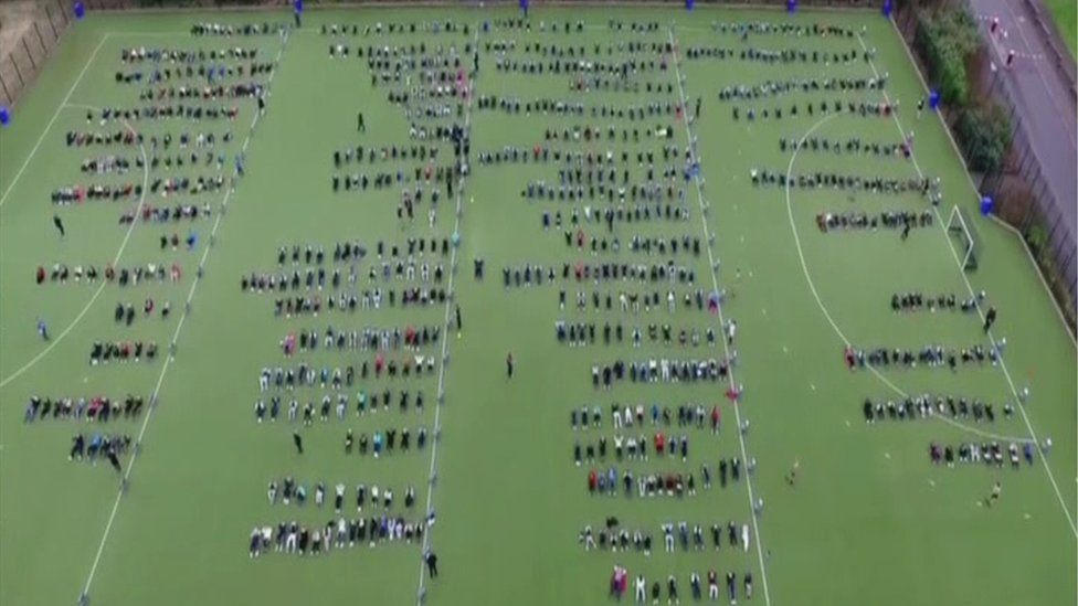 An aerial view of the hundreds of participants who broke the world record