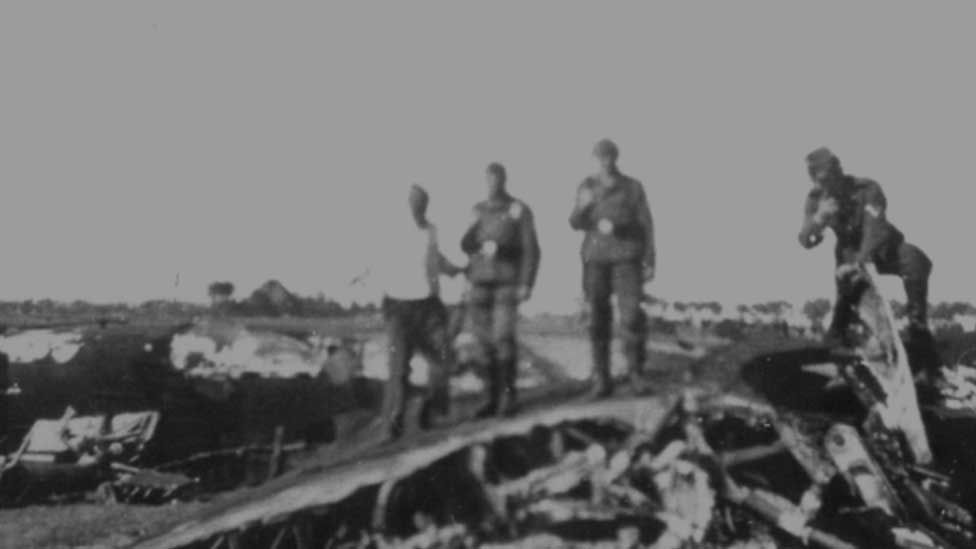 Stirling bomber crash scene with Germans, June 1942