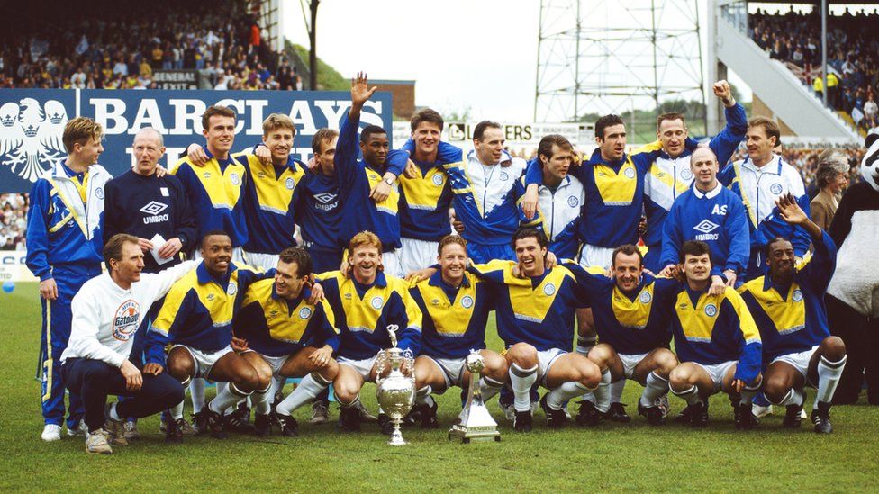Leeds United celebrate winning the title in 1992