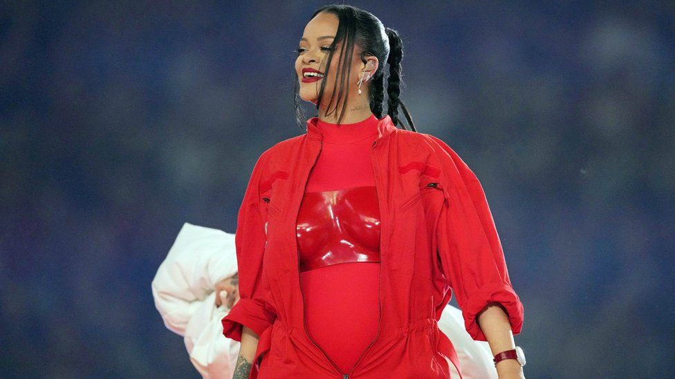 Recording artist Rihanna performs during the halftime show of Super Bowl LVII at State Farm Stadium