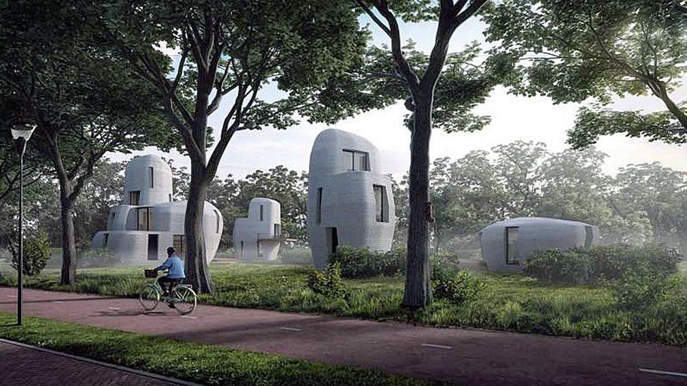Artist's impression of 3D-printed concrete houses in Eindhoven